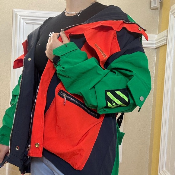 NWOT Vibrant Green and Orange Colorblock Jacket - Picture 3 of 14